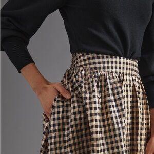 Anthropologie Skirt | Maeve Anthropologie Gold Checkered Maxi Skirt 2XL 2X